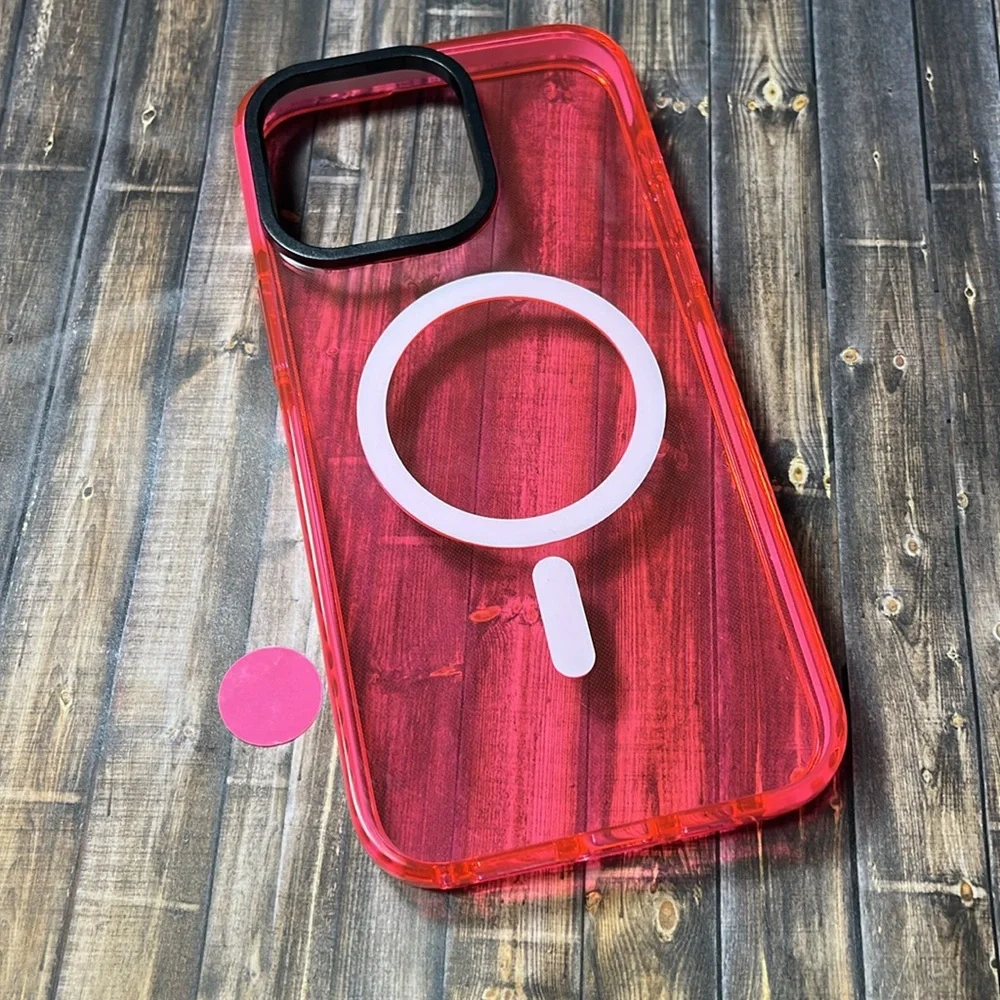 5for$10 Hot Pink iPhone 15 Pro Max MagSafe Clear Shockproof Cute Phone Cove